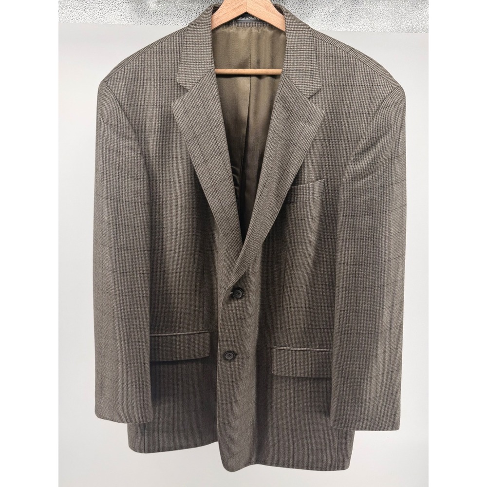 Oscar de la‎ Renta Men's 464 Blazer Jacket Wool Cashmere Blend Brown Micro Check